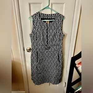 Tory Burch belted dress with front silver zipper - navy & white - size 10